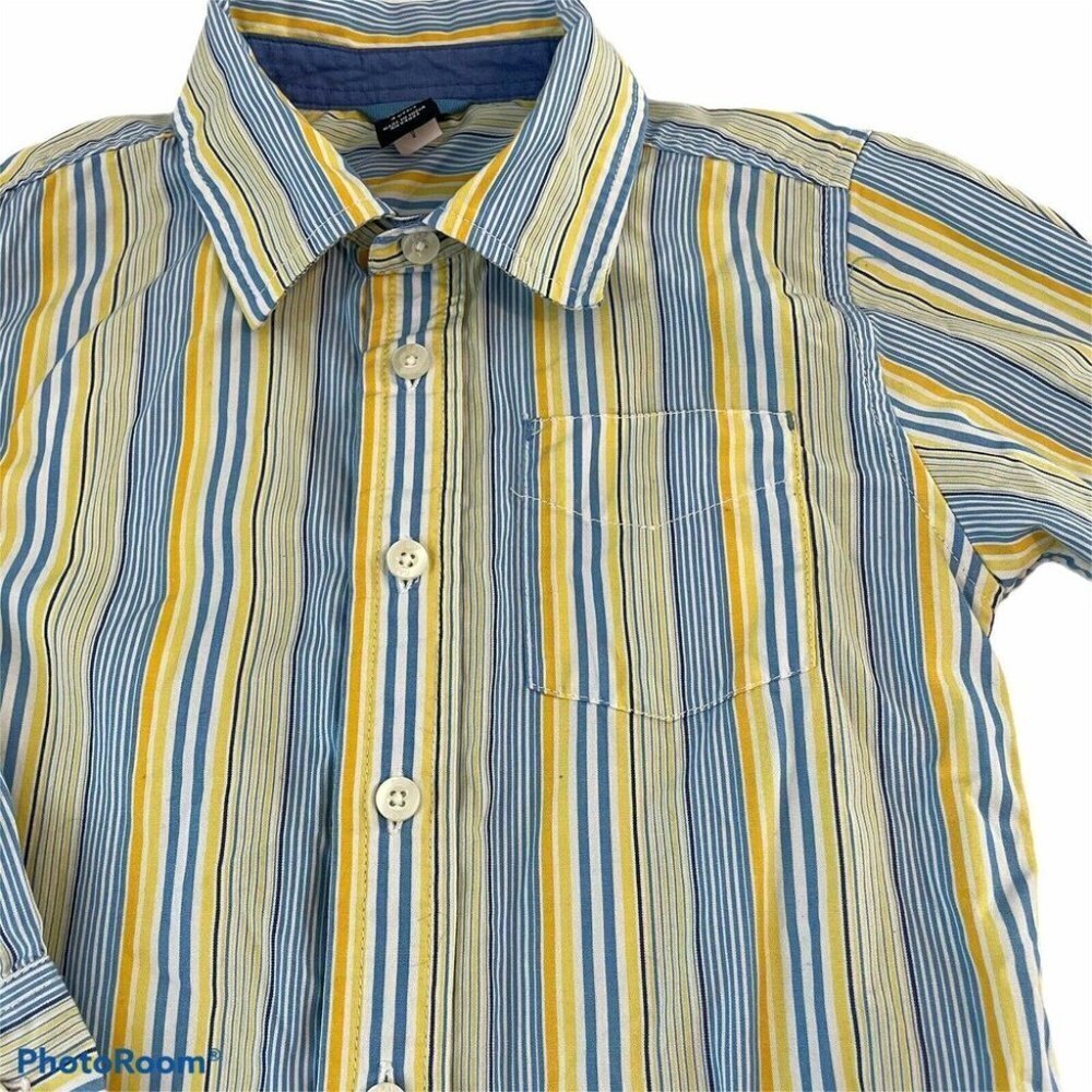 Gap Baby Button Down Shirt 4 Years Blue Yellow Stripes Casual Holiday Cotton - Picture 2 of 5